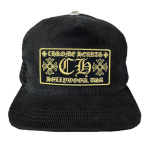 Chrome Hearts CH Hollywood Corduroy Trucker Hat Black Gold